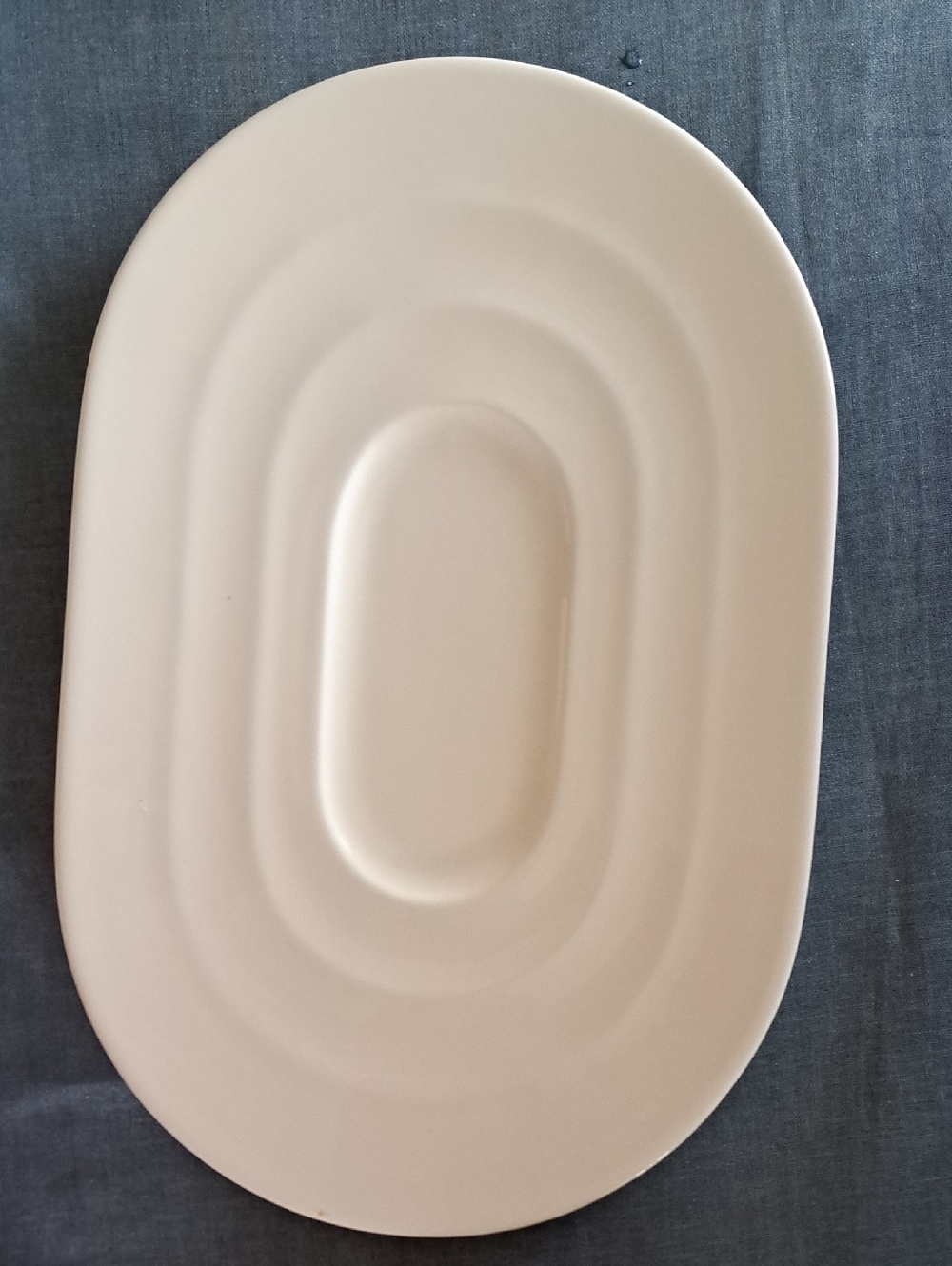 Fortessa Bone China Cream Oval Serving Platter with Concentric Ridge Design